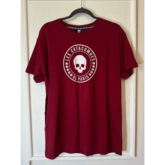 None and/or Unknown Other - Les Catacombes de Paris Maroon Skull T-Shirt Medium Men’s 100% Cotton